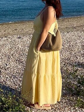 Abercrombie Butter Yellow Maxi Dress Small Petite Tie Back Sundress